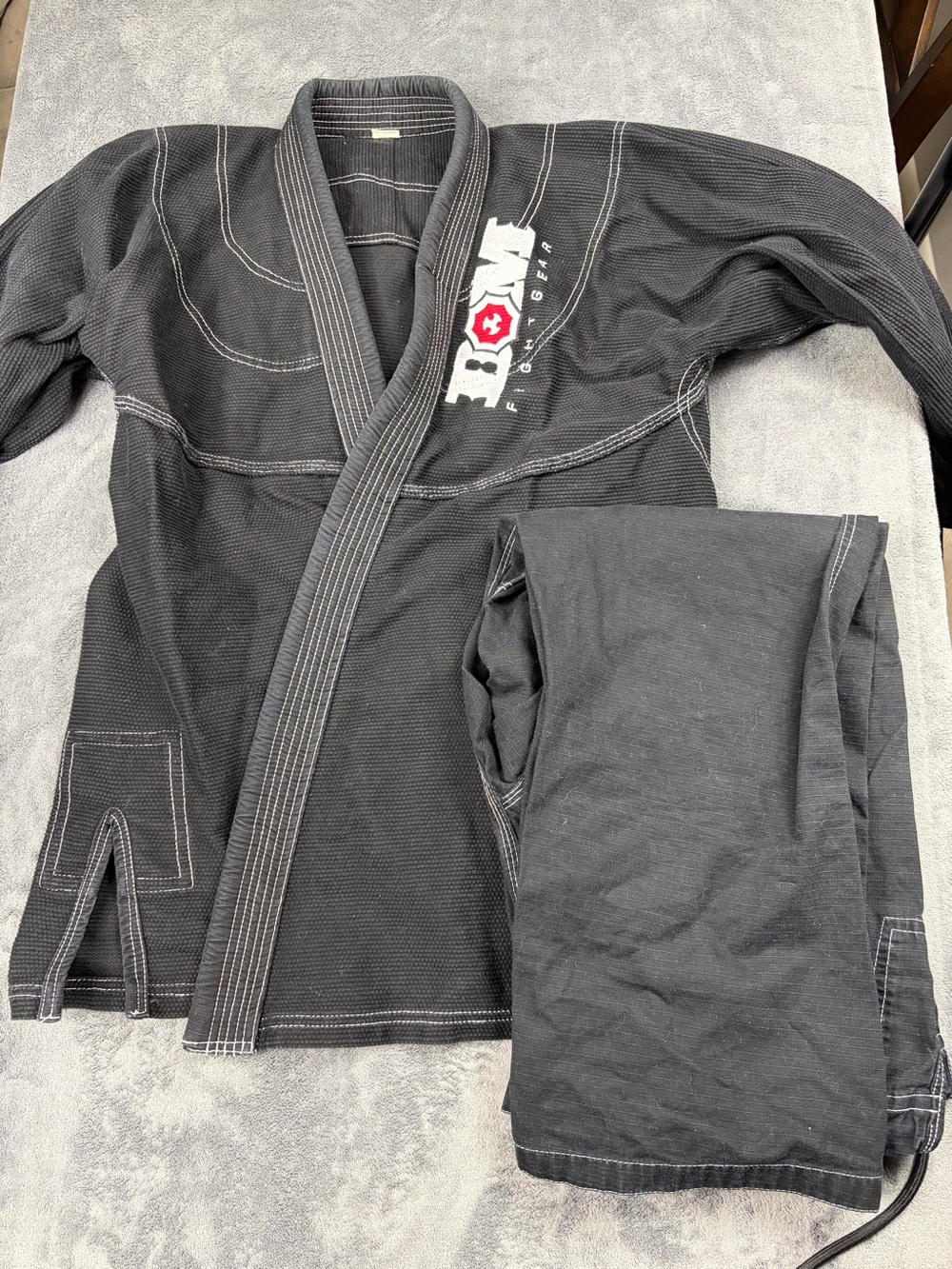 Dom fight gear Black Gi Top/pants with White Stitching and Red Logo Accent A-1
